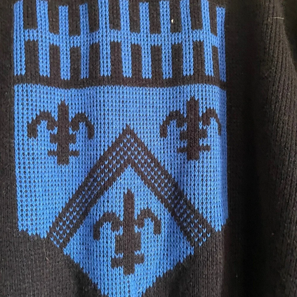 Vintage Brunny Black Blue Crest‎ Shield Knit Sweater Mens XL 80's